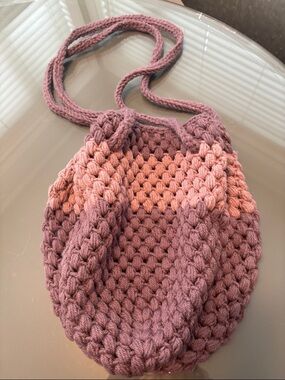 Handmade Gradient Pink Crochet Crossbody Bag
